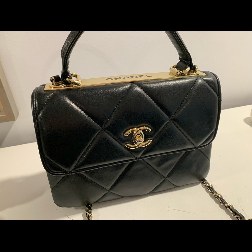 Quilted Leather Bag with gold hardware